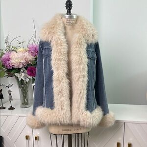 NWT Denim Jacket with Removable Cream Faux Fur Trimming  Y2K Style